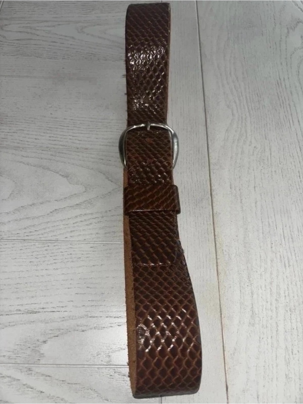 Vintage Brown Snake-Embossed Leather Belt Runs Small!